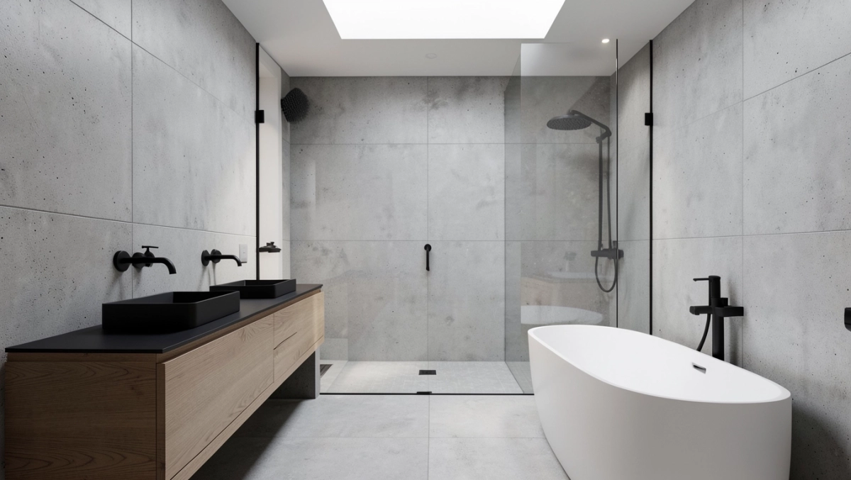 Nowoczesna łazienka bez płytek